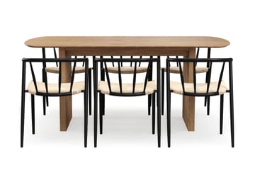 Richeto Spisebord 180 cm med 6 Winston Spisestoler - Naturlig finish / Beige / Metallben Svart - Møbler - Bord - Spisegruppe