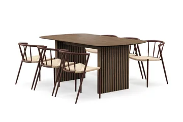 Richeto Spisebord 180 cm med 6 Winston Spisestoler - Røkt eik / Beige / Metallben Røkt eik - Møbler - Bord - Spisegruppe