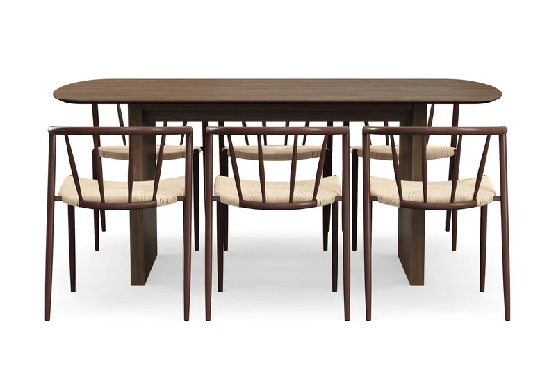 Richeto Spisebord 180 cm med 6 Winston Spisestoler - Røkt eik / Beige / Metallben Røkt eik - Møbler - Bord - Spisegruppe