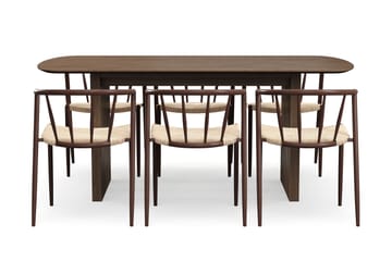 Richeto Spisebord 180 cm med 6 Winston Spisestoler - Røkt eik / Beige / Metallben Røkt eik - Møbler - Bord - Spisegruppe
