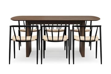 Richeto spisebord 180 cm med 6 Winston spisestoler - Røkt eik / Beige / Metallben svart - Møbler - Bord - Spisegruppe