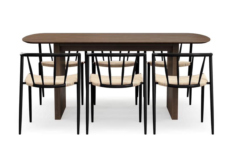 Richeto Spisebord 180 cm med 6 Winston Spisestoler - Røkt eik / Beige / Metallben Svart - Møbler - Bord - Spisegruppe