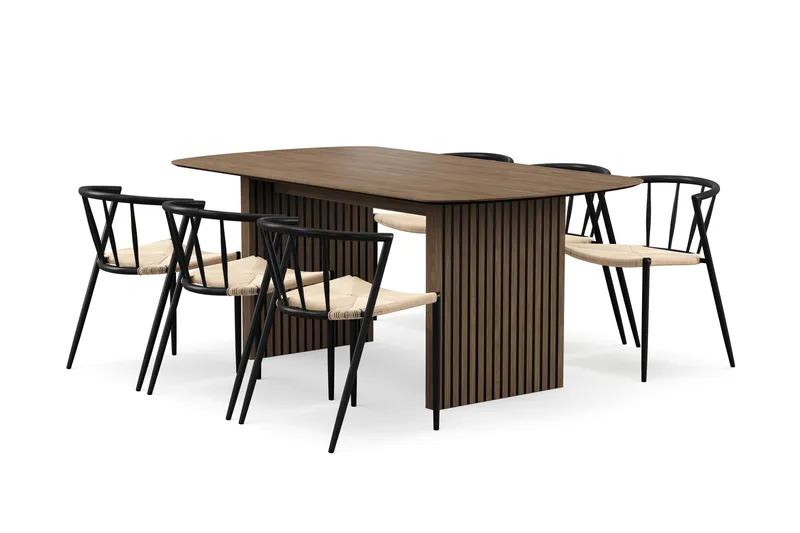 Richeto spisebord 180 cm med 6 Winston spisestoler, Røkt eik