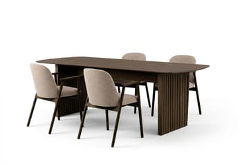 Richeto Spisebord 180 cm Røkt Eik med 4 Reciclar Spisestoler - Røkt eik/Greige - Møbler - Bord - Spisegruppe