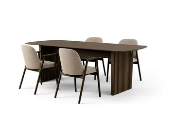 Richeto spisebord 180 cm røkt eik med 4 Reciclar spisestoler - Røkt eik/greige - Møbler - Bord - Spisegruppe