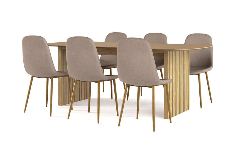 Richeto Spisebord 210 cm eik + 6 stk Naira stol brun med eikeben, Natur/Brun