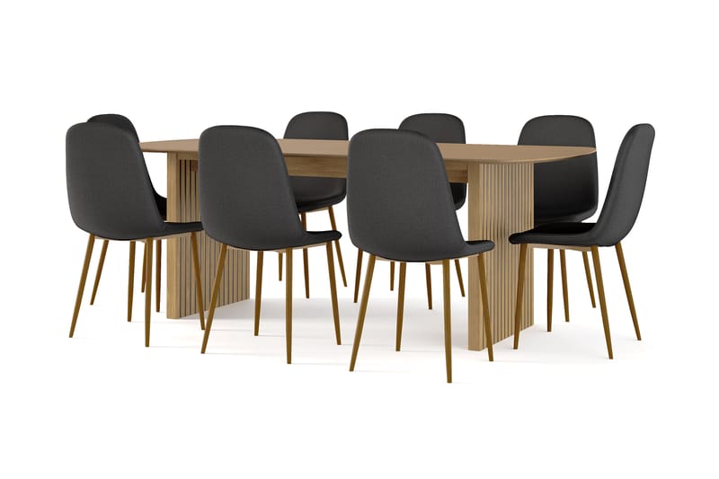 Richeto Spisebord 210 cm eik + 8 stk Naira stol svart med eikeben, Natur/Svart