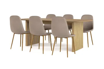 Richeto spisebord 210 cm eik + 6 stk. Nibe-stol brun med eikeben - Natur/brun - Møbler - Bord - Spisegruppe