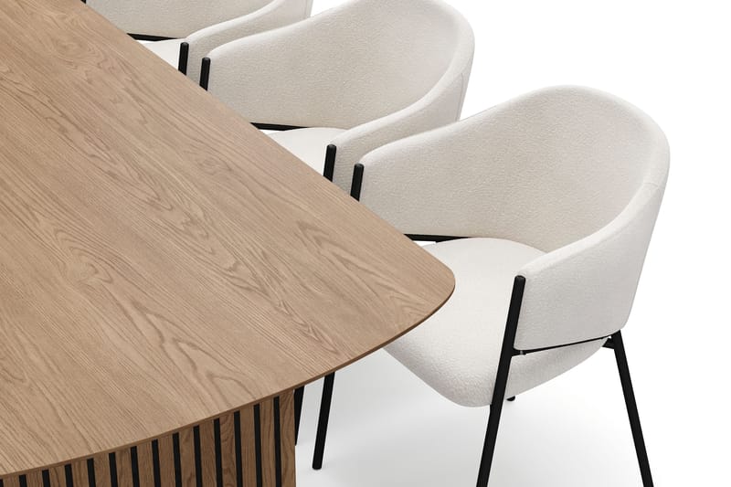 Richeto Spisebord 210 cm med 6 Filip Spisestoler - Naturlig finish / Hvit Bouclé - Møbler - Bord - Spisegruppe