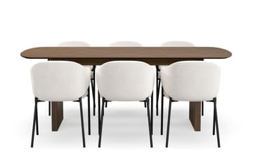 Richeto Spisebord 210 cm med 6 Filip Spisestoler - Røkt eik / Hvit Bouclé - Møbler - Bord - Spisegruppe