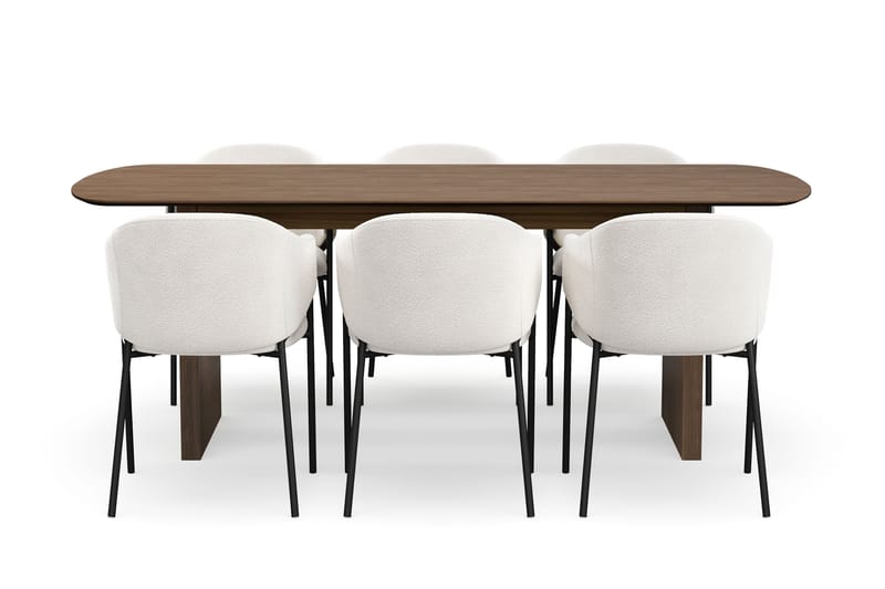 Richeto Spisebord 210 cm med 6 Filip Spisestoler - Røkt eik / Hvit Bouclé - Møbler - Bord - Spisegruppe