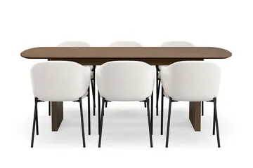 Richeto spisebord 210 cm med 6 Filip spisestoler - Røkt eik / hvit bouclé - Møbler - Bord - Spisegruppe