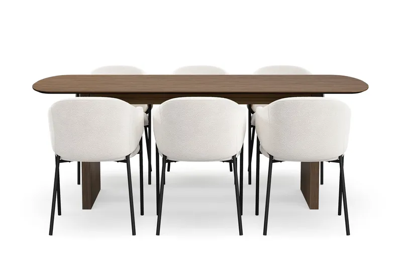 Richeto spisebord 210 cm med 6 Filip spisestoler - Røkt eik / hvit bouclé - Møbler - Bord - Spisegruppe