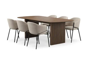 Richeto Spisebord 210 cm med 6 Filip Spisestoler - Røkt eik / Taupe Bouclé - Møbler - Bord - Spisegruppe