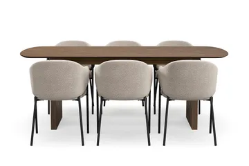 Richeto Spisebord 210 cm med 6 Filip Spisestoler - Røkt eik / Taupe Bouclé - Møbler - Bord - Spisegruppe