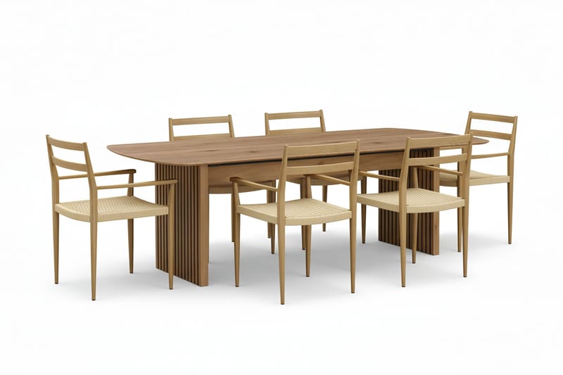 Richeto Spisebord 210 cm med 6 Jamna Armstoler, Brun