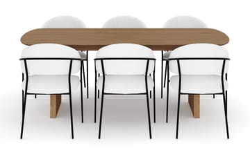 Richeto Spisebord 210 cm med 6 Karol Spisestoler - Naturlig finish / Hvit Bouclé - Møbler - Bord - Spisegruppe