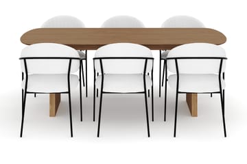 Richeto Spisebord 210 cm med 6 Karol Spisestoler - Naturlig finish / Hvit Bouclé - Møbler - Bord - Spisegruppe