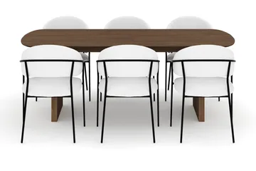 Richeto Spisebord 210 cm med 6 Karol Spisestoler - Røkt eik / Hvit Bouclé - Møbler - Bord - Spisegruppe