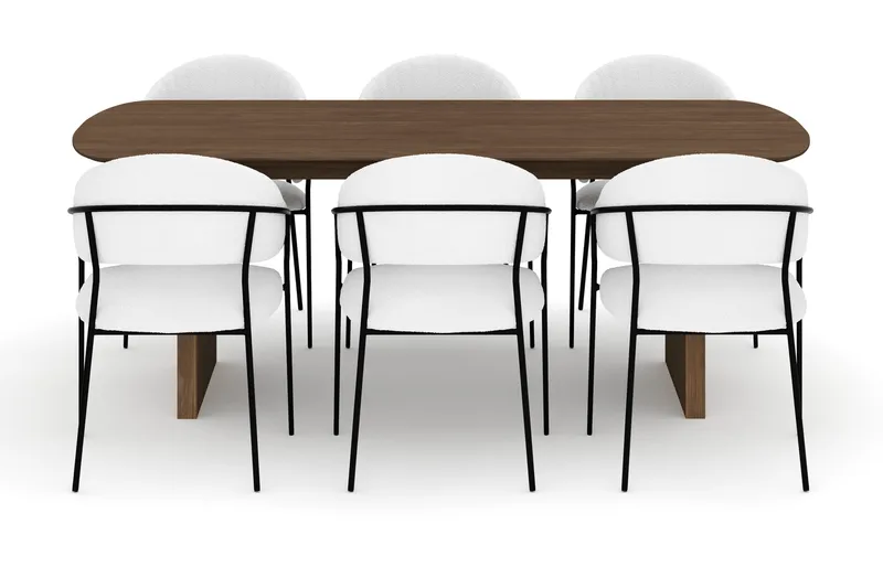 Richeto Spisebord 210 cm med 6 Karol Spisestoler - Røkt eik / Hvit Bouclé - Møbler - Bord - Spisegruppe