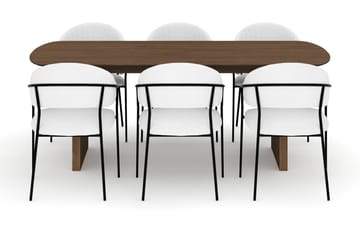 Richeto Spisebord 210 cm med 6 Karol Spisestoler - Røkt eik / Hvit Bouclé - Møbler - Bord - Spisegruppe