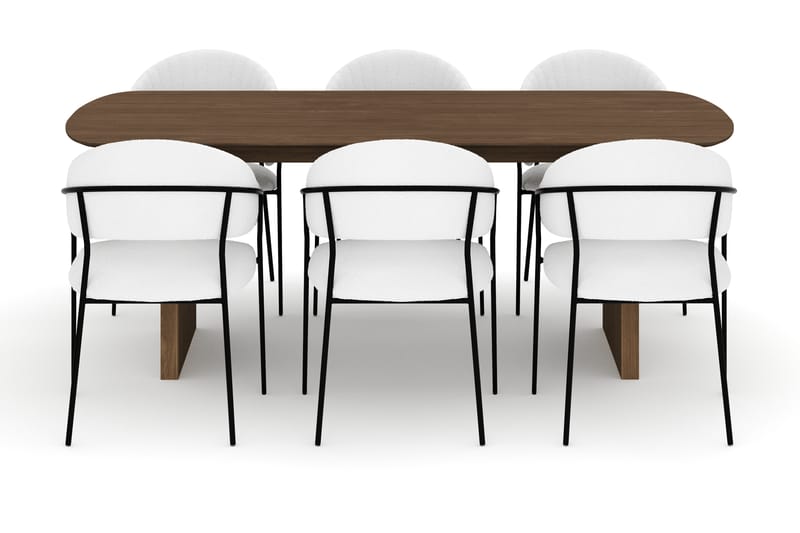 Richeto Spisebord 210 cm med 6 Karol Spisestoler - Røkt eik / Hvit Bouclé - Møbler - Bord - Spisegruppe