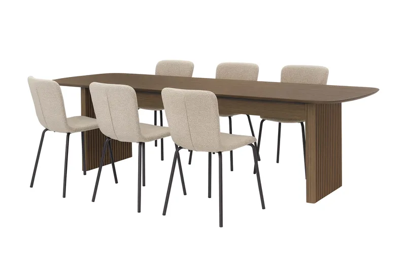 Richeto spisebord 210 cm med 6 Katy spisestoler, Røkt eik