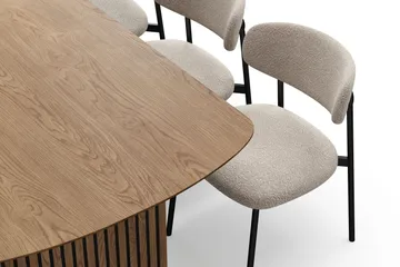 Richeto spisebord 210 cm med 6 Lucy spisestoler - Naturlig finish / Greige bouclé / Metallben svart - Møbler - Bord - Spisegruppe