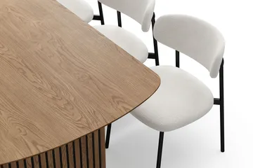 Richeto Spisebord 210 cm med 6 Lucy Spisestoler - Naturlig finish / Hvit Bouclé / Metallben Svart - Møbler - Bord - Spisegruppe