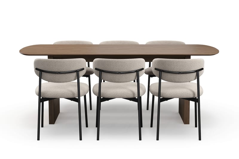 Richeto Spisebord 210 cm med 6 Lucy Spisestoler - Røkt eik / Greige Bouclé - Møbler - Bord - Spisegruppe