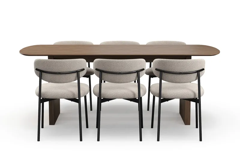 Richeto Spisebord 210 cm med 6 Lucy Spisestoler - Røkt eik / Greige Bouclé - Møbler - Bord - Spisegruppe