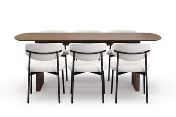 Richeto Spisebord 210 cm med 6 Lucy Spisestoler - Røkt eik / Hvit Bouclé - Møbler - Bord - Spisegruppe