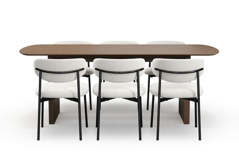 Richeto Spisebord 210 cm med 6 Lucy Spisestoler - Røkt eik / Hvit Bouclé - Møbler - Bord - Spisegruppe