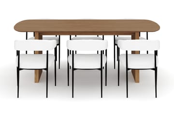 Richeto Spisebord 210 cm med 6 Velma Spisestoler - Naturlig finish / Hvit Bouclé - Møbler - Bord - Spisegruppe