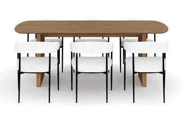 Richeto Spisebord 210 cm med 6 Velma Spisestoler - Naturlig finish / Hvit Bouclé - Møbler - Bord - Spisegruppe