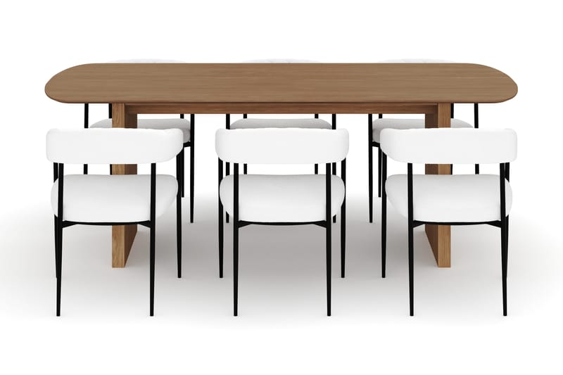 Richeto Spisebord 210 cm med 6 Velma Spisestoler - Naturlig finish / Hvit Bouclé - Møbler - Bord - Spisegruppe