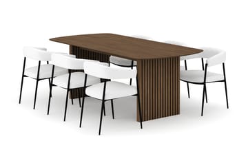 Richeto Spisebord 210 cm med 6 Velma Spisestoler - Røkt eik / Hvit Bouclé - Møbler - Bord - Spisegruppe