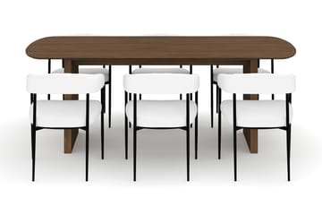 Richeto Spisebord 210 cm med 6 Velma Spisestoler - Røkt eik / Hvit Bouclé - Møbler - Bord - Spisegruppe