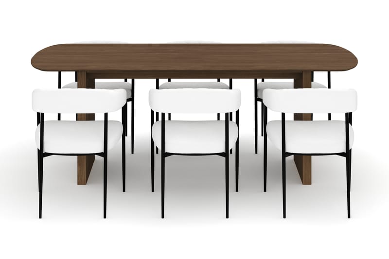 Richeto Spisebord 210 cm med 6 Velma Spisestoler - Røkt eik / Hvit Bouclé - Møbler - Bord - Spisegruppe