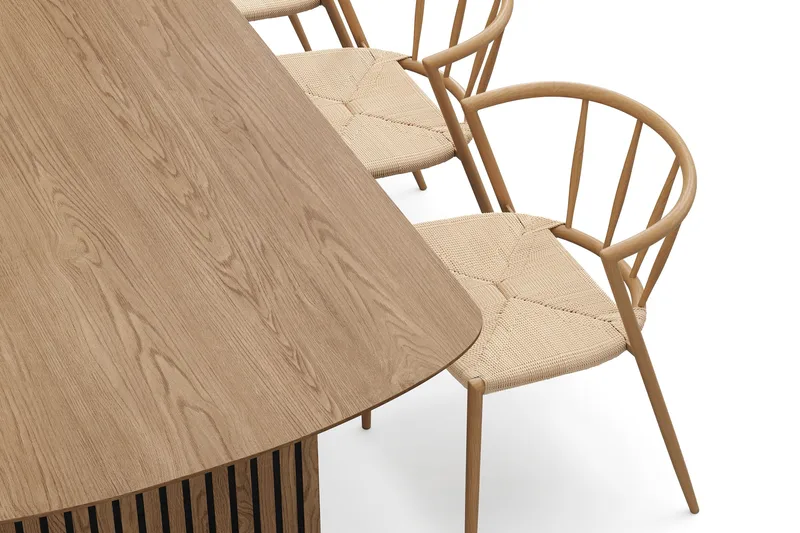 Richeto spisebord 210 cm med 6 Winston spisestoler - Naturlig finish / Beige / Metallben eik - Møbler - Bord - Spisegruppe