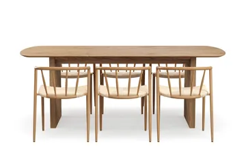 Richeto spisebord 210 cm med 6 Winston spisestoler - Naturlig finish / Beige / Metallben eik - Møbler - Bord - Spisegruppe