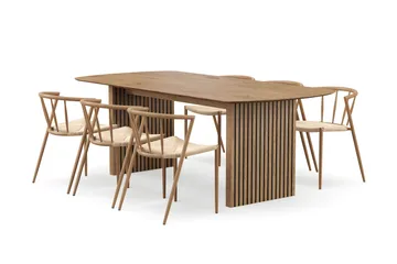 Richeto Spisebord 210 cm med 6 Winston Spisestoler - Naturlig finish / Beige / Metallben Eik - Møbler - Bord - Spisegruppe