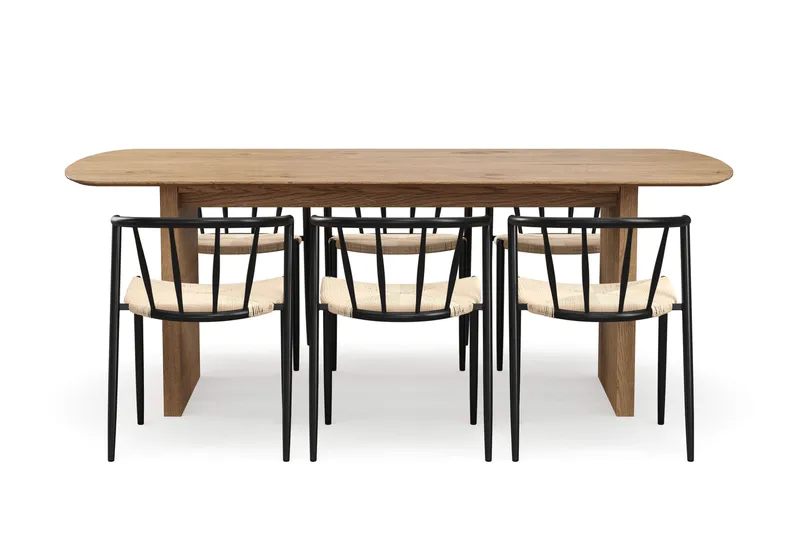 Richeto Spisebord 210 cm med 6 Winston Spisestoler - Naturlig finish / Beige / Metallben Svart - Møbler - Bord - Spisegruppe