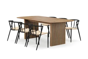 Richeto Spisebord 210 cm med 6 Winston Spisestoler - Naturlig finish / Beige / Metallben Svart - Møbler - Bord - Spisegruppe