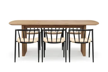 Richeto Spisebord 210 cm med 6 Winston Spisestoler - Naturlig finish / Beige / Metallben Svart - Møbler - Bord - Spisegruppe
