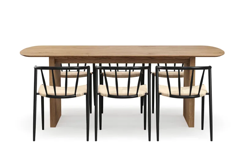 Richeto Spisebord 210 cm med 6 Winston Spisestoler - Naturlig finish / Beige / Metallben Svart - Møbler - Bord - Spisegruppe