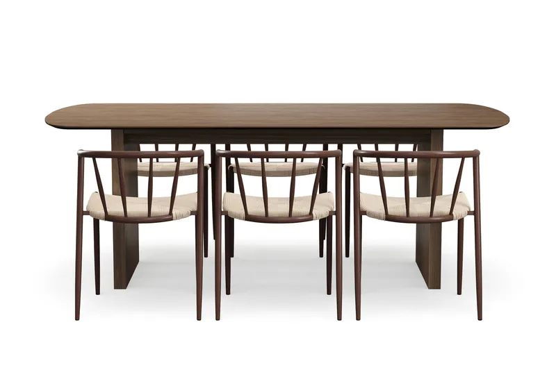 Richeto spisebord 210 cm med 6 Winston spisestoler - Røkt eik / Beige / Metallben røkt eik - Møbler - Bord - Spisegruppe