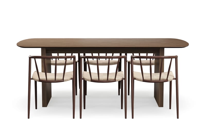 Richeto Spisebord 210 cm med 6 Winston Spisestoler - Røkt eik / Beige / Metallben Røkt eik - Møbler - Bord - Spisegruppe