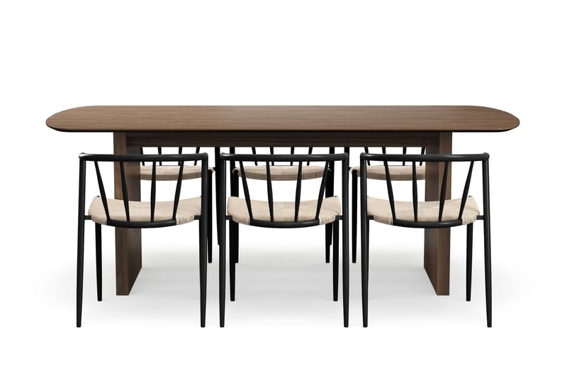 Richeto Spisebord 210 cm med 6 Winston Spisestoler - Røkt eik / Beige / Metallben Svart - Møbler - Bord - Spisegruppe