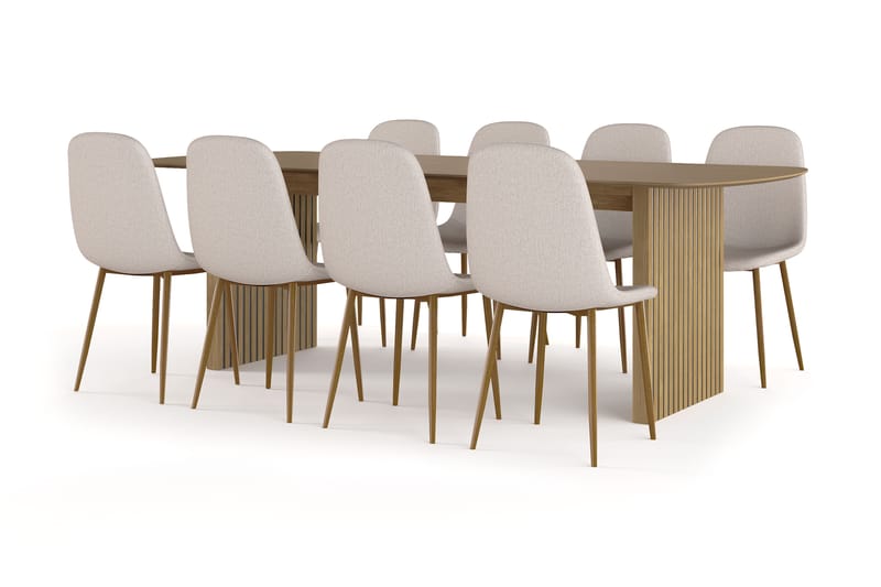 Richeto Spisebord 240 cm eik + 8 stk Naira stol beige med eikeben, Natur/Beige
